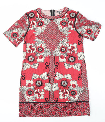 Warehouse Womens Ivory Floral Chlorofibre Shift Size 12 Boat Neck