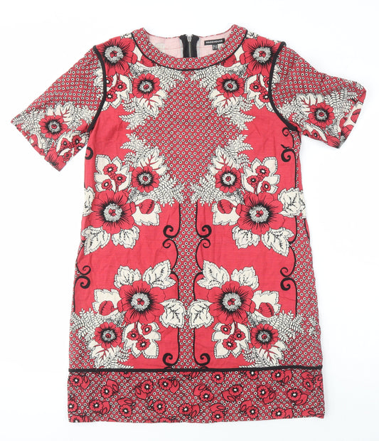 Warehouse Womens Ivory Floral Chlorofibre Shift Size 12 Boat Neck