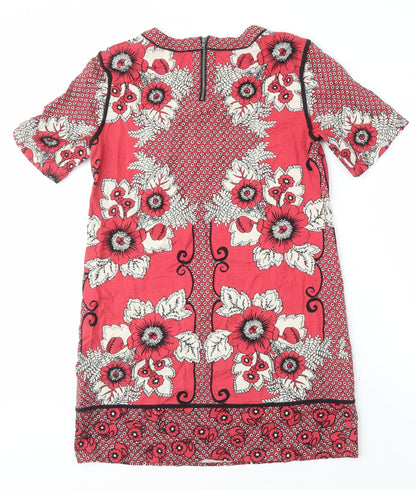 Warehouse Womens Ivory Floral Chlorofibre Shift Size 12 Boat Neck