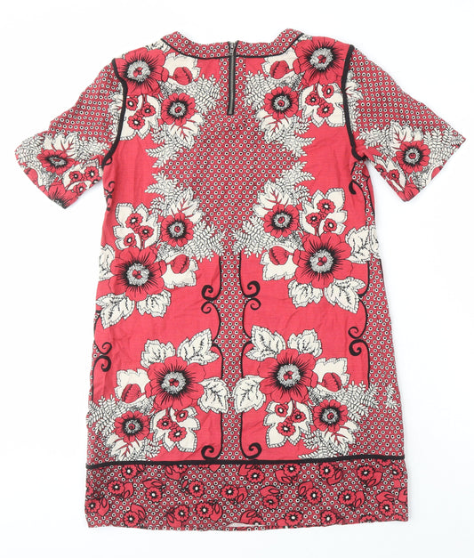 Warehouse Womens Ivory Floral Chlorofibre Shift Size 12 Boat Neck