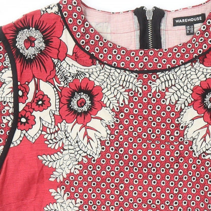 Warehouse Womens Ivory Floral Chlorofibre Shift Size 12 Boat Neck