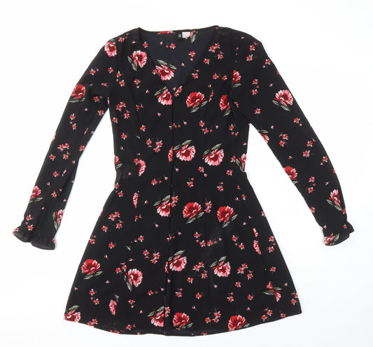 H&M Womens Multicoloured Floral Polyester A-Line Size 8 V-Neck