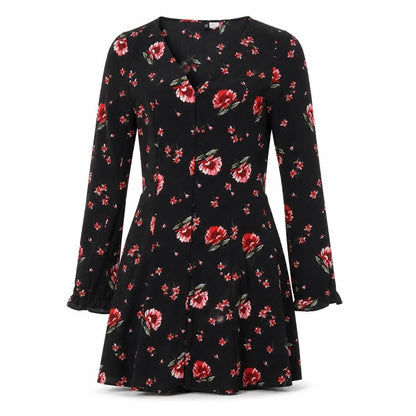 H&M Womens Multicoloured Floral Polyester A-Line Size 8 V-Neck