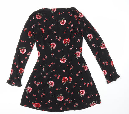 H&M Womens Multicoloured Floral Polyester A-Line Size 8 V-Neck