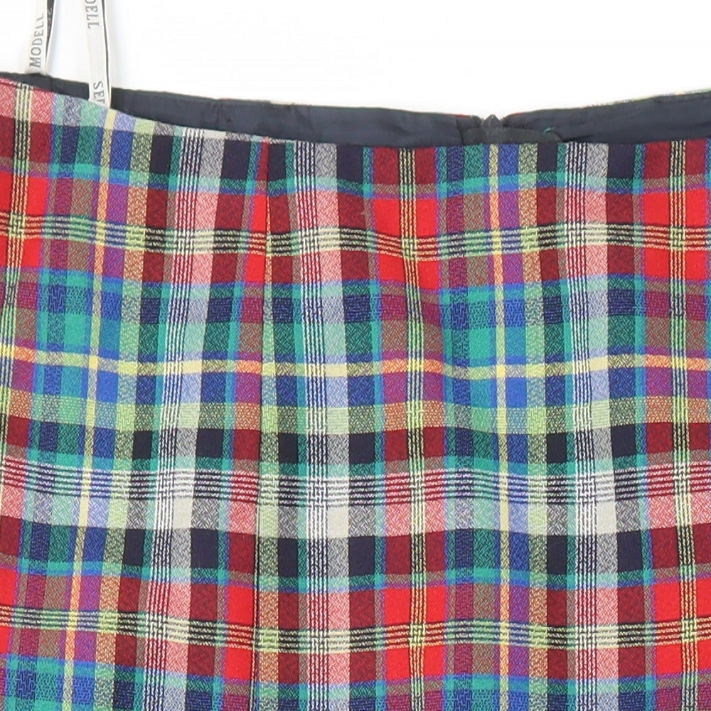 Seda Modell Womens Ivory Check Polyester A-Line Skirt Size 46 in Zip