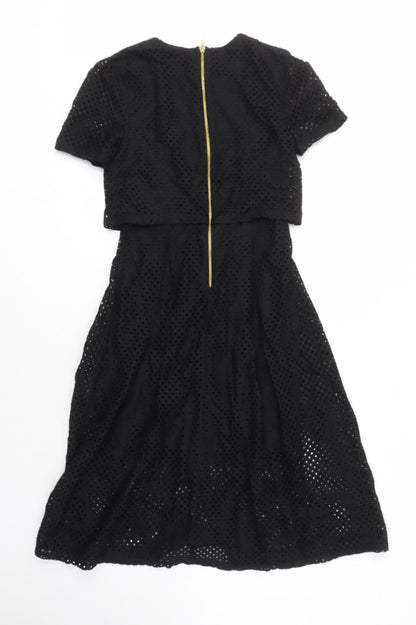 Miss Selfridge Womens Black Cotton A-Line Size 8 Round Neck Zip