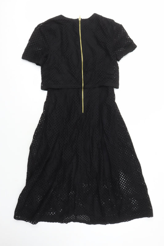 Miss Selfridge Womens Black Cotton A-Line Size 8 Round Neck Zip