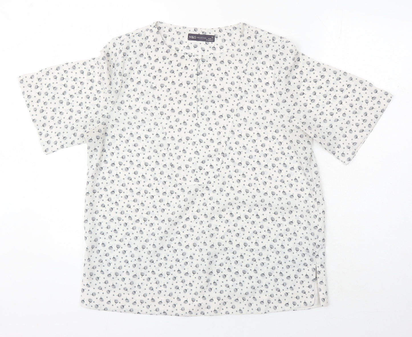 M&S Womens Multicoloured Floral Polyester Tunic Blouse Size 12 Round Neck