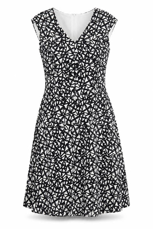 Anne Klein Womens Multicoloured Geometric Polyester A-Line Size 6 V-Neck