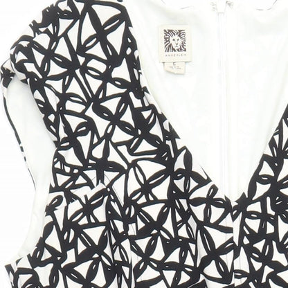 Anne Klein Womens Multicoloured Geometric Polyester A-Line Size 6 V-Neck