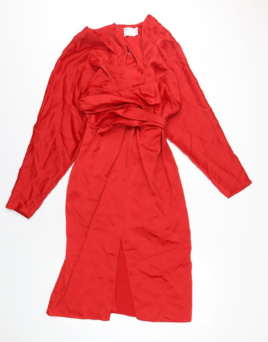 ASOS Womens Red Polyester A-Line Size 14 V-Neck Zip