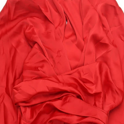ASOS Womens Red Polyester A-Line Size 14 V-Neck Zip