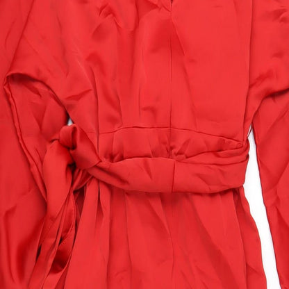 ASOS Womens Red Polyester A-Line Size 14 V-Neck Zip