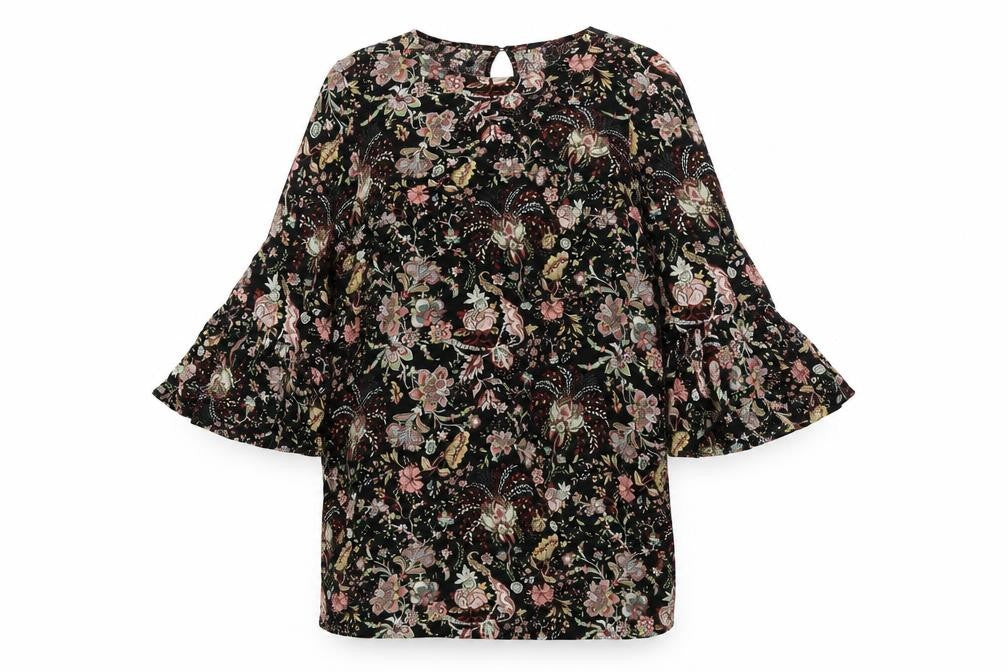 H&M Womens Black Geometric Viscose A-Line Size 12 Round Neck Button