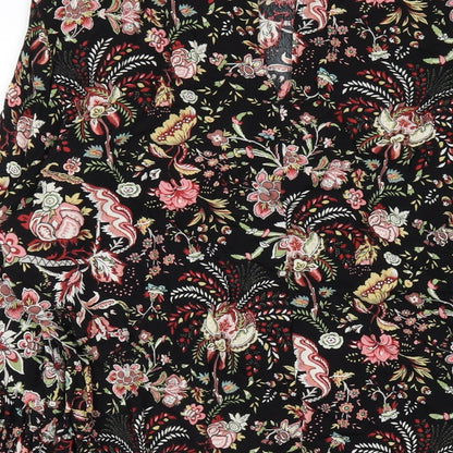 H&M Womens Black Geometric Viscose A-Line Size 12 Round Neck Button