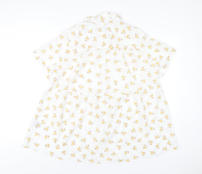 Yours Womens White Floral Polyester Basic Button-Up Size 18 Collared