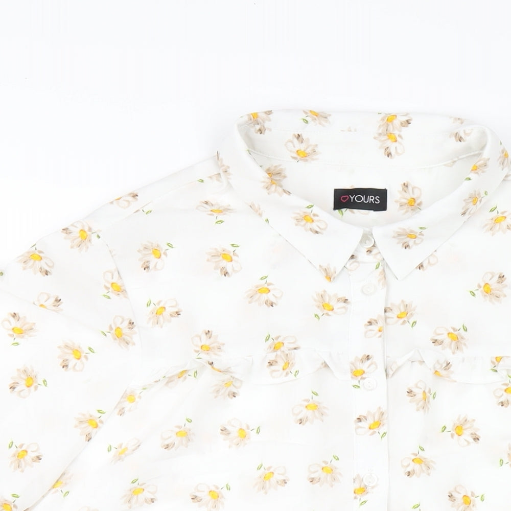 Yours Womens White Floral Polyester Basic Button-Up Size 18 Collared