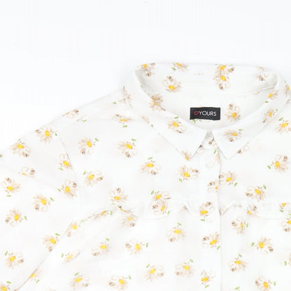 Yours Womens White Floral Polyester Basic Button-Up Size 18 Collared