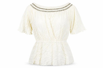 Next Womens Ivory Viscose Basic T-Shirt Size 12 Round Neck