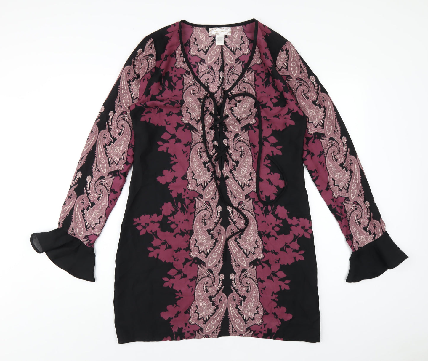 Band of Gypsies Womens Purple Geometric Polyester A-Line Size 12 V-Neck Pullover