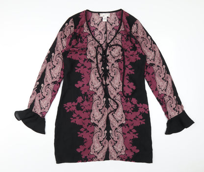 Band of Gypsies Womens Purple Geometric Polyester A-Line Size 12 V-Neck Pullover