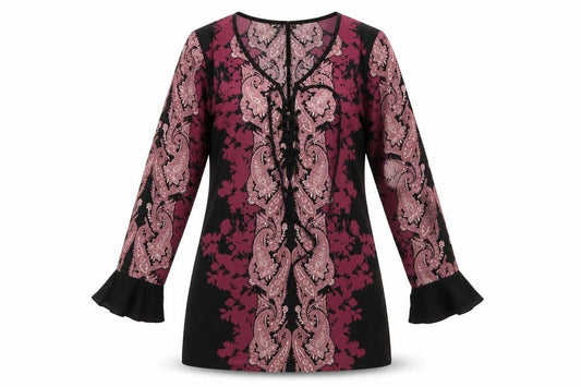 Band of Gypsies Womens Purple Geometric Polyester A-Line Size 12 V-Neck Pullover