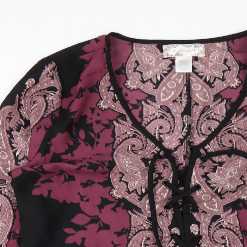 Band of Gypsies Womens Purple Geometric Polyester A-Line Size 12 V-Neck Pullover