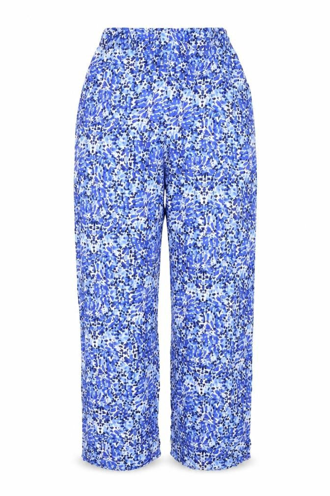 Marks & Spencer Womens Blue Geometric Viscose Trousers Size S L27 in Regular