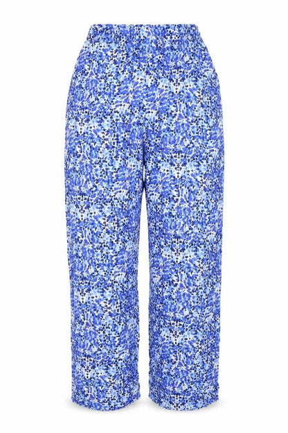 Marks & Spencer Womens Blue Geometric Viscose Trousers Size S L27 in Regular