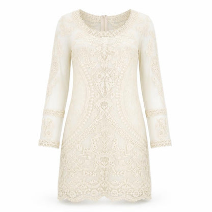 Almost Famous Womens Ivory Cotton A-Line Size 8 Round Neck Zip