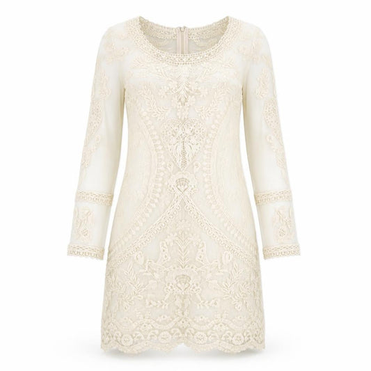 Almost Famous Womens Ivory Cotton A-Line Size 8 Round Neck Zip