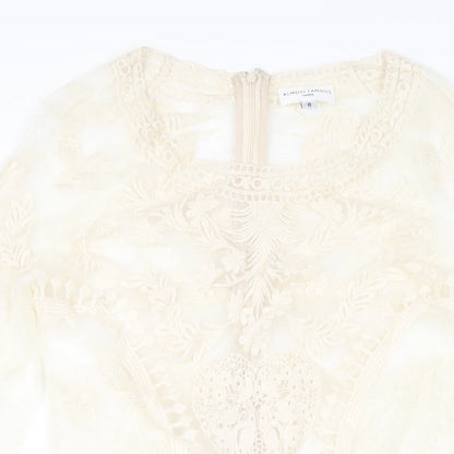 Almost Famous Womens Ivory Cotton A-Line Size 8 Round Neck Zip
