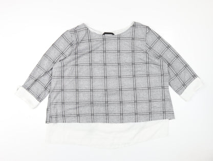 Dunnes Stores Womens Grey Plaid Polyester Basic T-Shirt Size 20 Round Neck