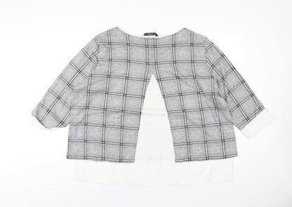 Dunnes Stores Womens Grey Plaid Polyester Basic T-Shirt Size 20 Round Neck