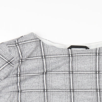 Dunnes Stores Womens Grey Plaid Polyester Basic T-Shirt Size 20 Round Neck