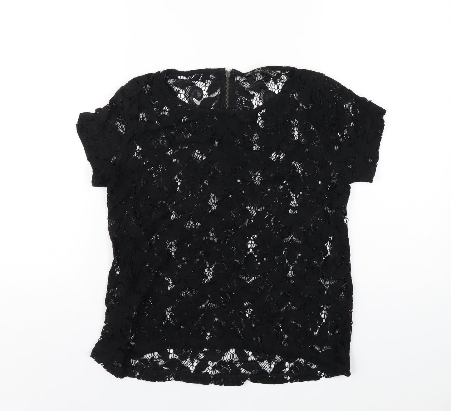 Womens UK Size M Zara Black Basic T-Shirt