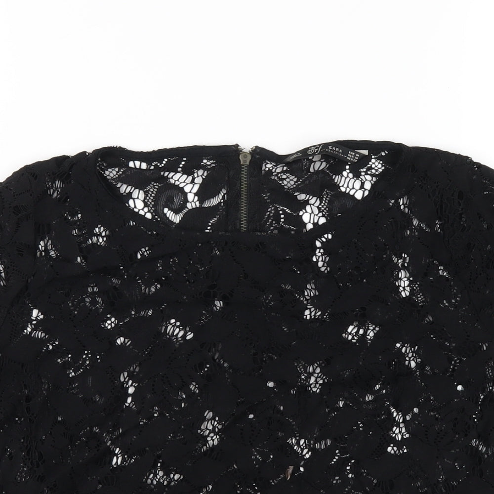 Womens UK Size M Zara Black Basic T-Shirt