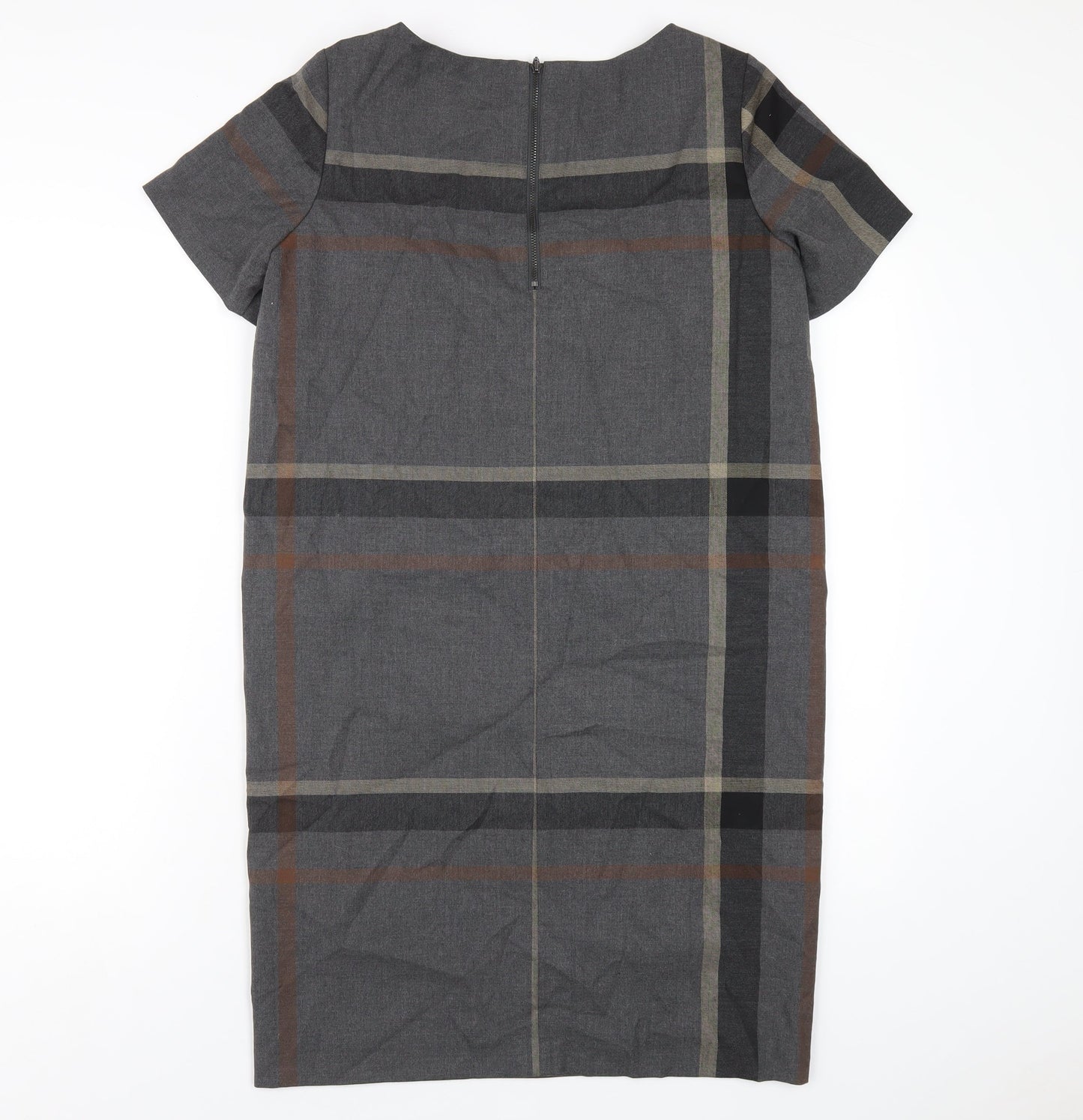 NEXT Womens Grey Plaid Polyester Pencil Dress Size 10 Round Neck Zip