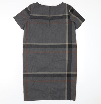 NEXT Womens Grey Plaid Polyester Pencil Dress Size 10 Round Neck Zip