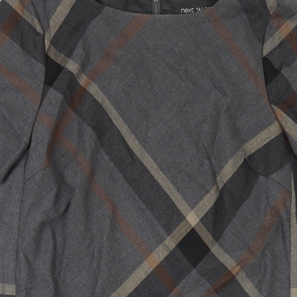 NEXT Womens Grey Plaid Polyester Pencil Dress Size 10 Round Neck Zip