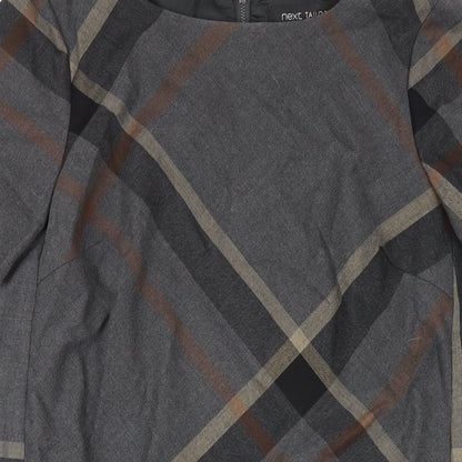 NEXT Womens Grey Plaid Polyester Pencil Dress Size 10 Round Neck Zip