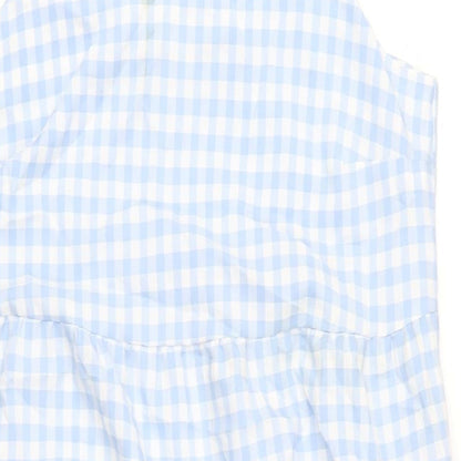 New Look Womens Blue Check Polyester A-Line Size 14 Square Neck Pullover