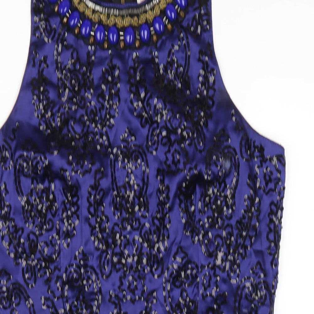 Be Beau Womens Blue Polyester A-Line Size 10 Round Neck Zip