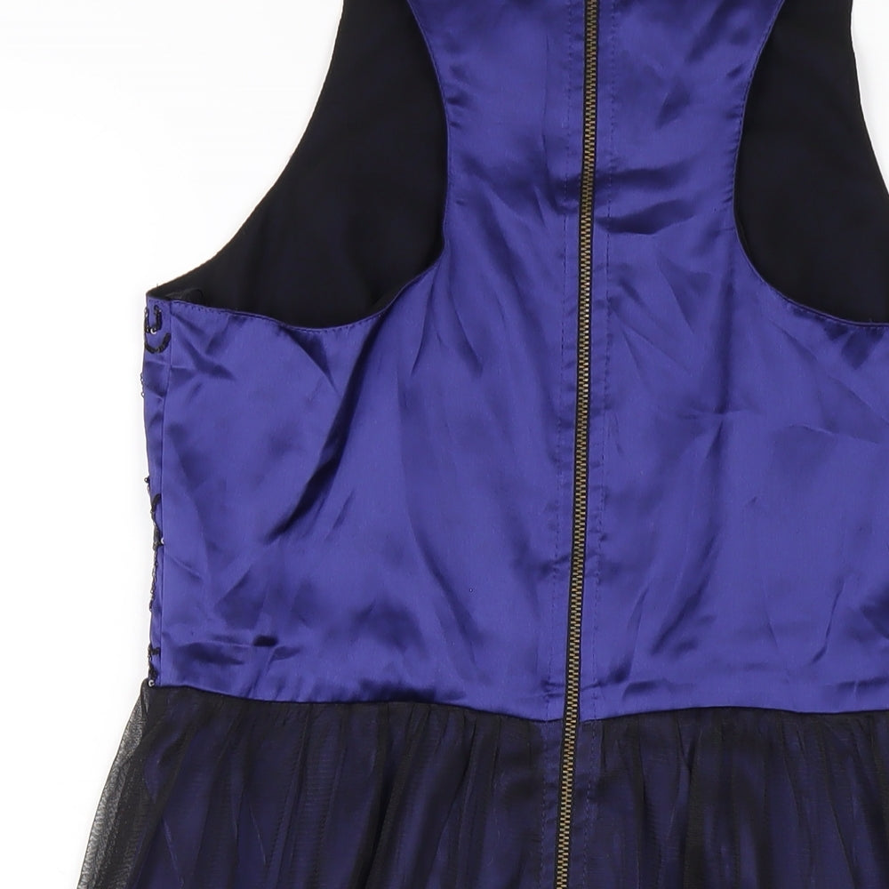 Be Beau Womens Blue Polyester A-Line Size 10 Round Neck Zip