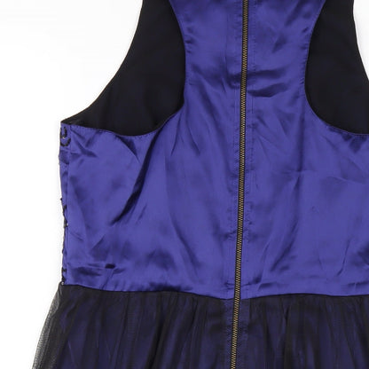 Be Beau Womens Blue Polyester A-Line Size 10 Round Neck Zip