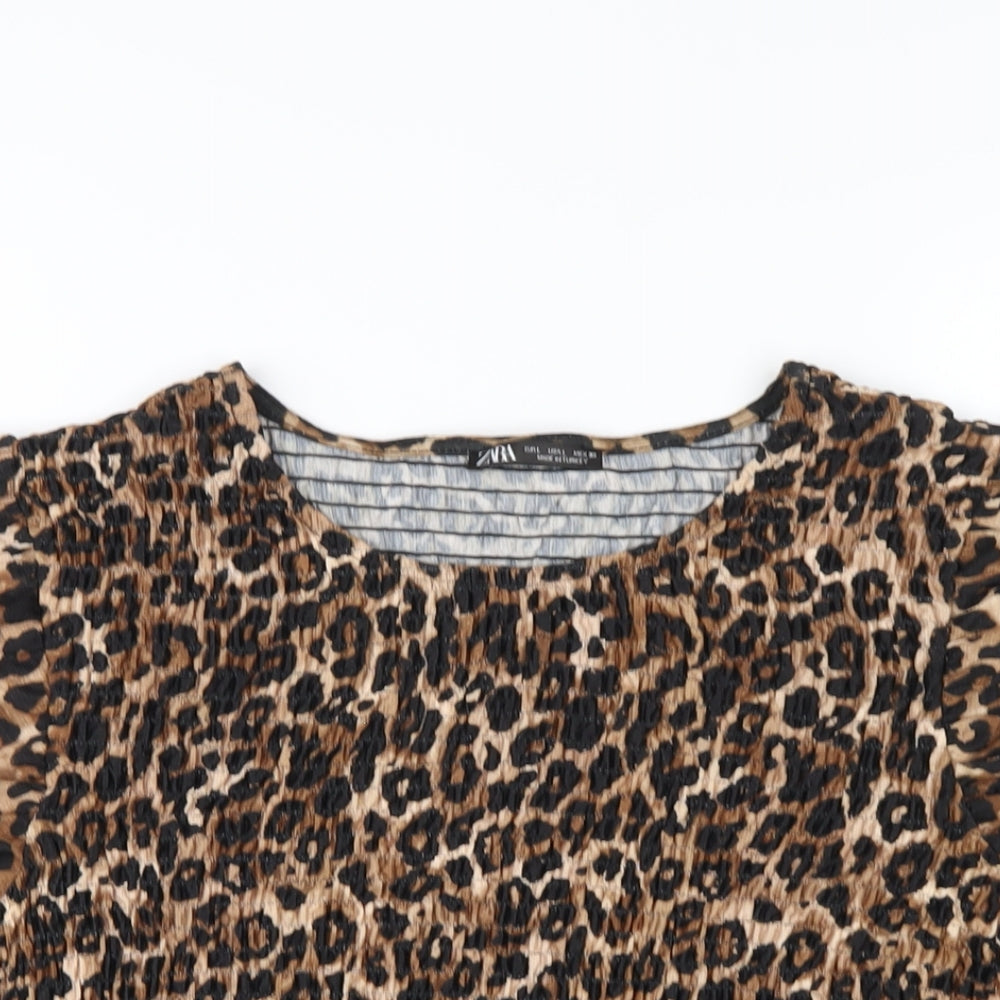 Womens UK Size L Zara Brown Basic T-Shirt