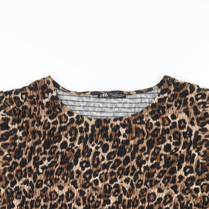 Womens UK Size L Zara Brown Basic T-Shirt