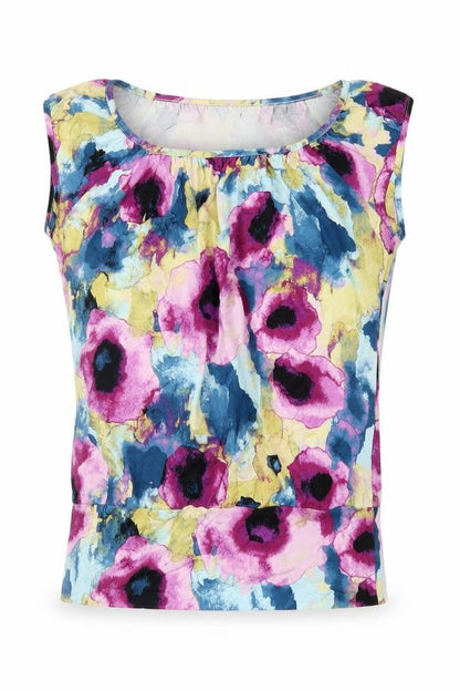 Marks & Spencer Womens Multicoloured Geometric Viscose Basic T-Shirt Size 8 Round Neck
