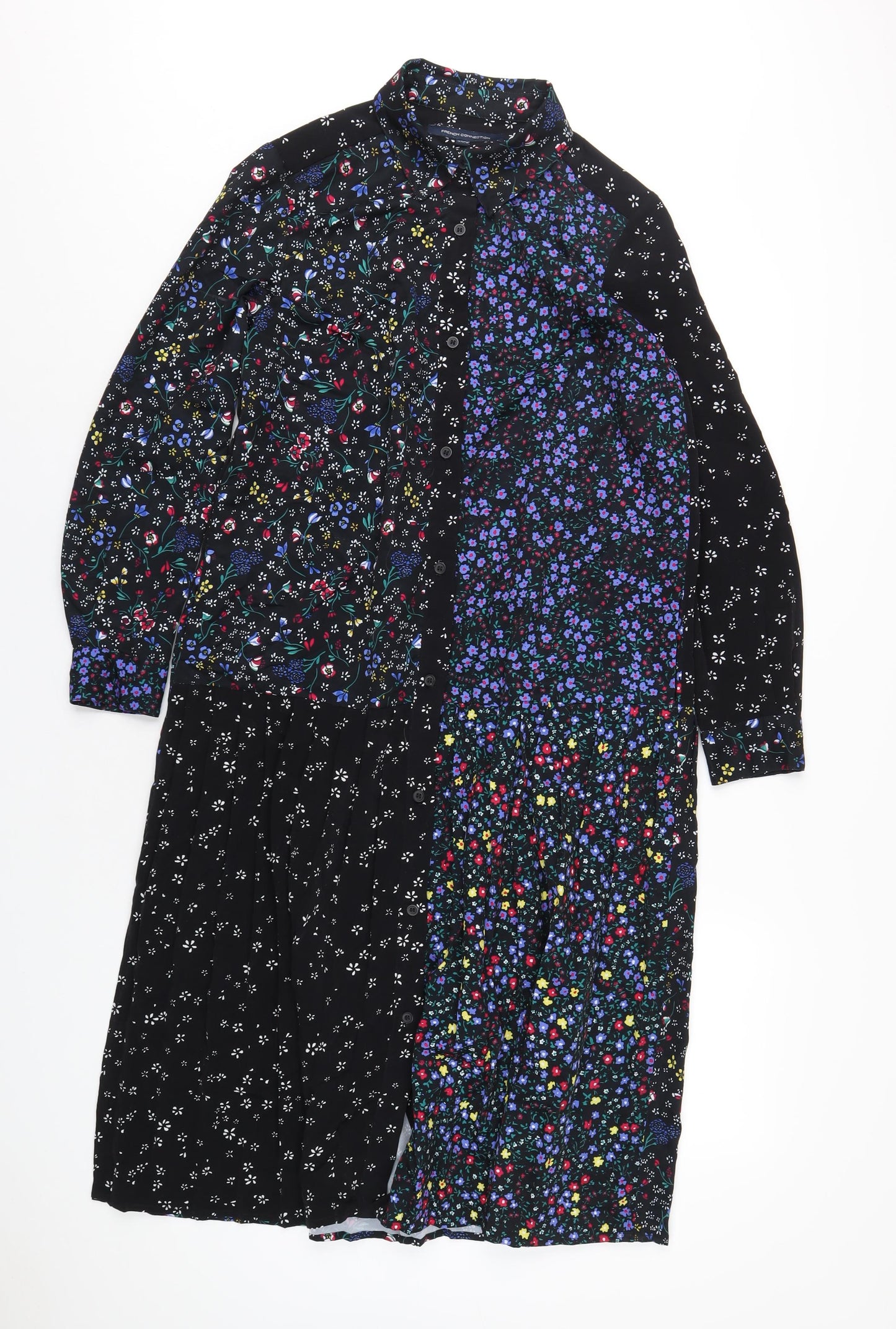 French Connection Womens Multicoloured Geometric Polyester Shirt Dress Size 10 Collared Button