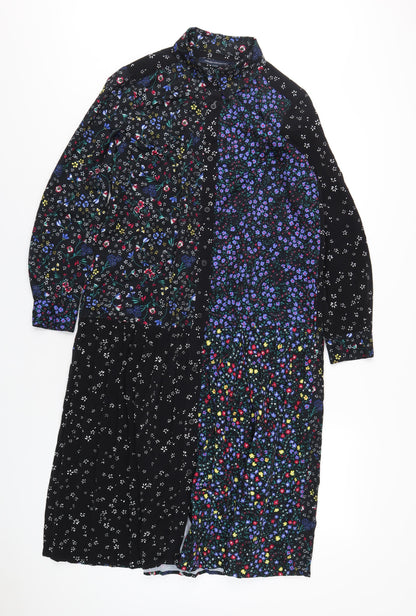 French Connection Womens Multicoloured Geometric Polyester Shirt Dress Size 10 Collared Button